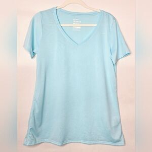 Women's Nike Tee Athletic Cut Dri-Fit V-Neck Aqua Turquoise Shirt. Size large.